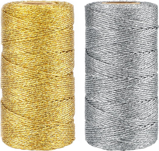 Gold Silver Twine String - 656Ft 1.5MM Christmas Twine String Metallic Gold and Silver Glitter Bakers Twines V1258-DP02-B-347