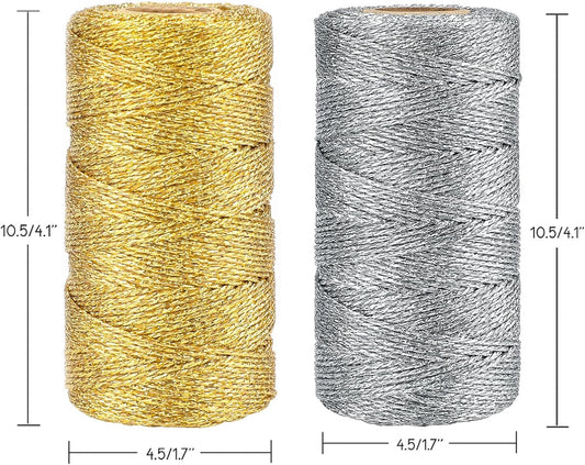 Gold Silver Twine String - 656Ft 1.5MM Christmas Twine String Metallic Gold and Silver Glitter Bakers Twines V1258-DP02-B-347
