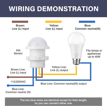 3-Pack Motion Sensor Light Switch, PIR Infrared Sensor, 30S Time Delay, Smart Detection for LED, Bulb and V1258-DP02-B-3475