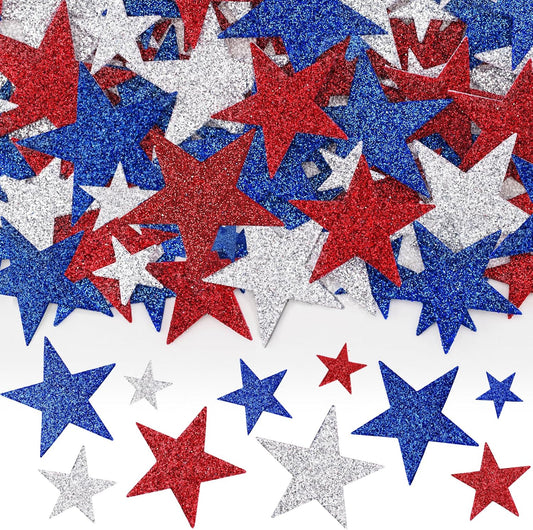 360Pcs Star Stickers - Red Blue Silver USA Patriotic Star Stickers Self Adhesive 4th of July Sticker Glitter V1258-DP02-B-348
