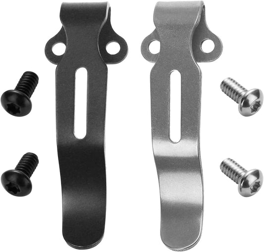 2 Pack Deep Carry Pocket Clips with 4 Pieces Screws, Stainless Steel Pocket Knife Clip Replacement for V1258-DP02-B-3493