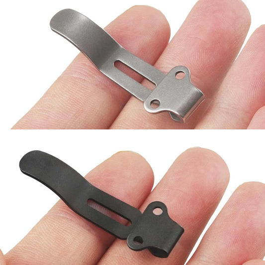 2 Pack Deep Carry Pocket Clips with 4 Pieces Screws, Stainless Steel Pocket Knife Clip Replacement for V1258-DP02-B-3493