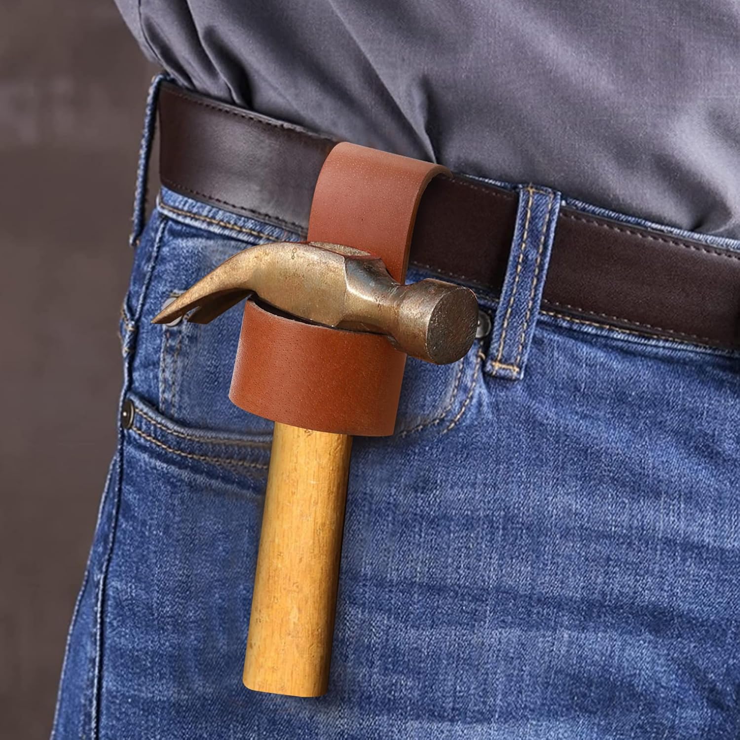 Premium Leather Multi Tool Carrier Holster with Belt Loop, Small Brown Hammer Hatchet Holder V1258-DP02-B-3494