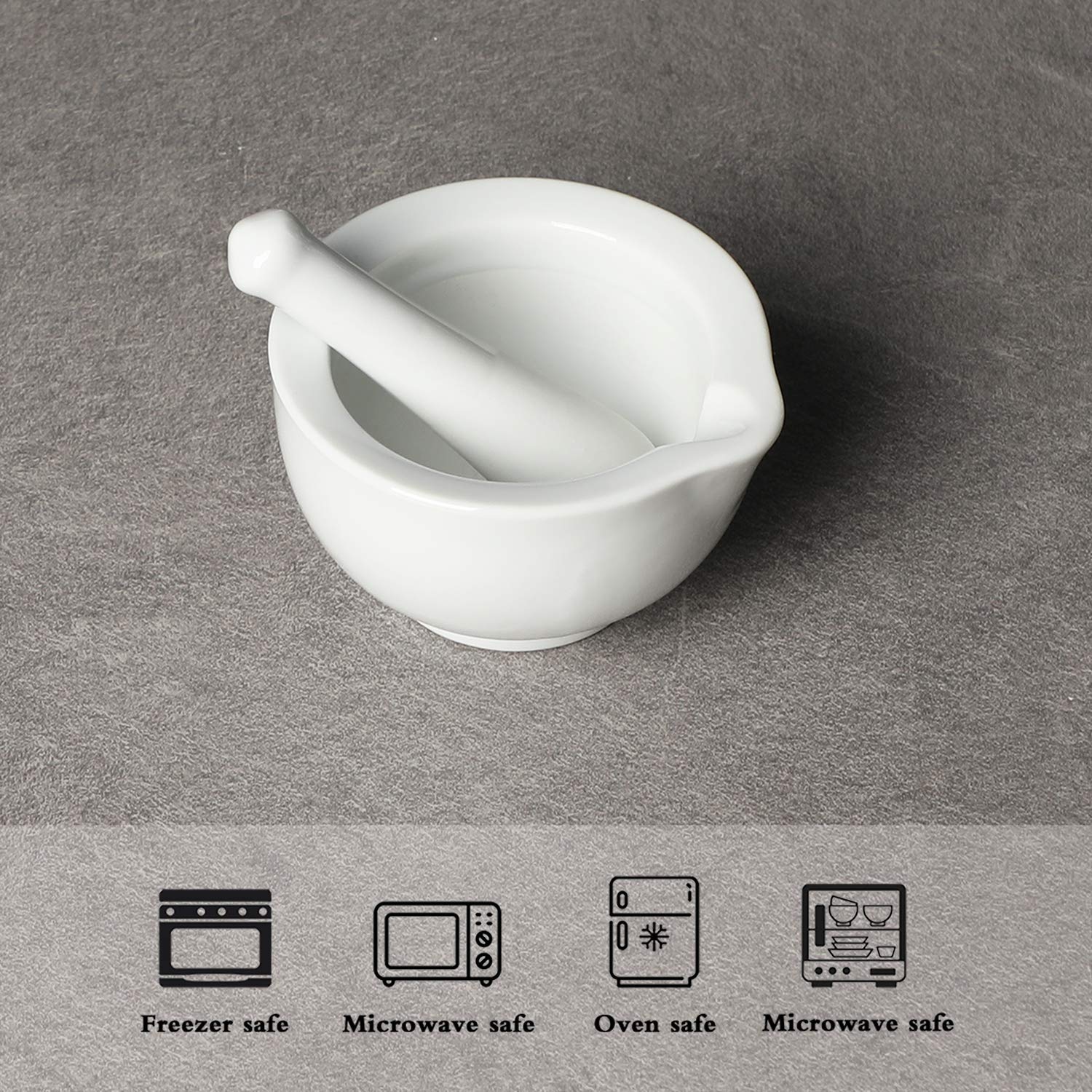 Porcelain Small Mortar and Pestle, Ceramic Herb Grinder Pill Crusher Set, 3.3 inch White V1258-DP02-B-35