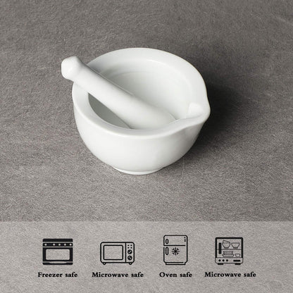 Porcelain Small Mortar and Pestle, Ceramic Herb Grinder Pill Crusher Set, 3.3 inch White V1258-DP02-B-35