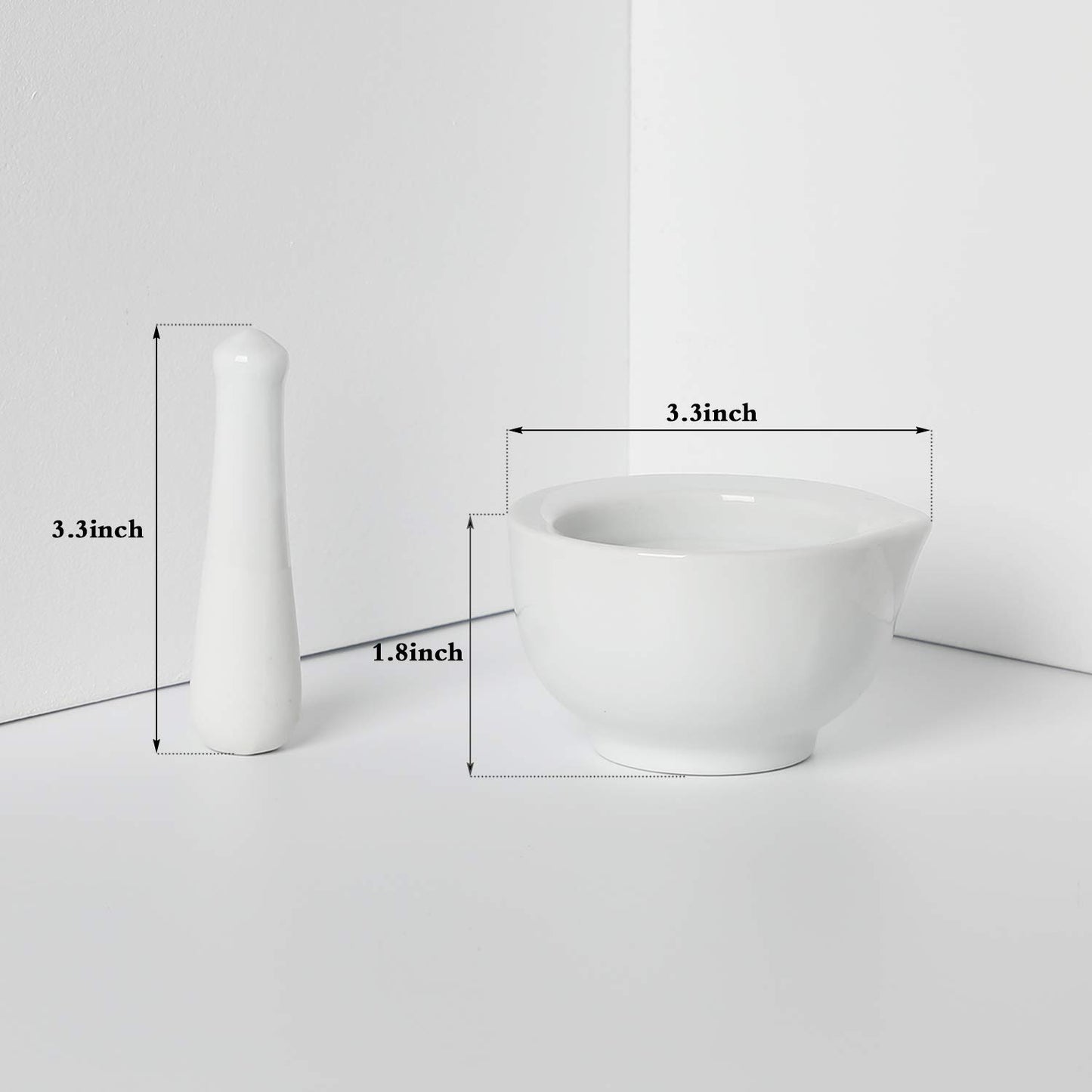 Porcelain Small Mortar and Pestle, Ceramic Herb Grinder Pill Crusher Set, 3.3 inch White V1258-DP02-B-35