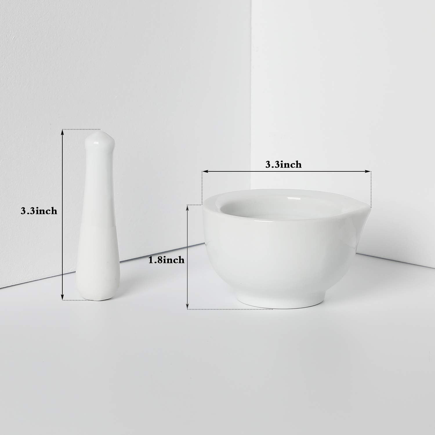 Porcelain Small Mortar and Pestle, Ceramic Herb Grinder Pill Crusher Set, 3.3 inch White V1258-DP02-B-35
