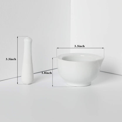 Porcelain Small Mortar and Pestle, Ceramic Herb Grinder Pill Crusher Set, 3.3 inch White V1258-DP02-B-35