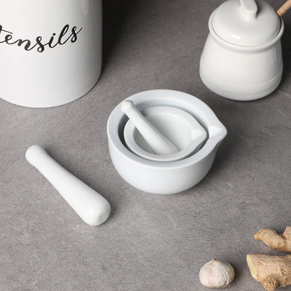 Porcelain Small Mortar and Pestle, Ceramic Herb Grinder Pill Crusher Set, 3.3 inch White V1258-DP02-B-35