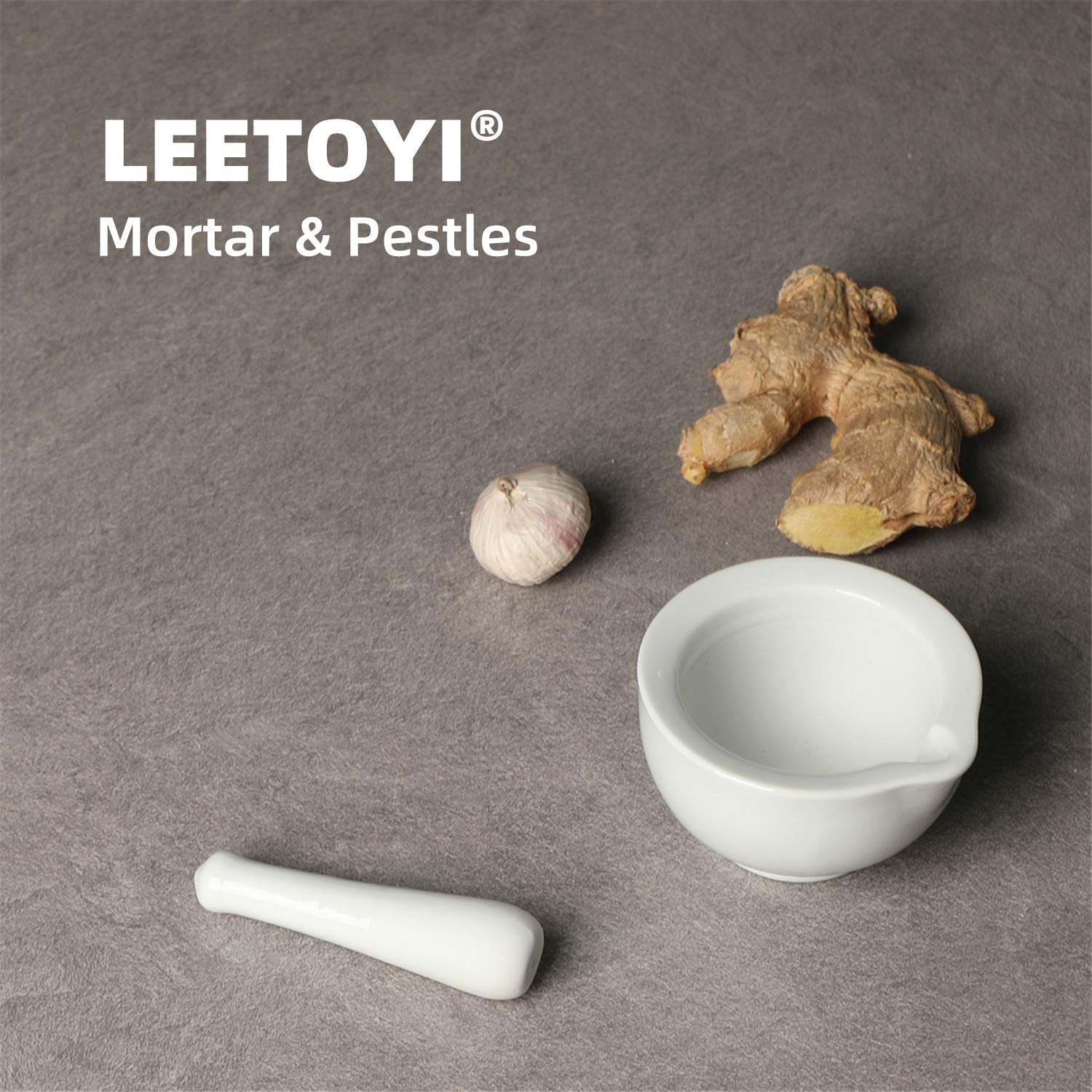 Porcelain Small Mortar and Pestle, Ceramic Herb Grinder Pill Crusher Set, 3.3 inch White V1258-DP02-B-35