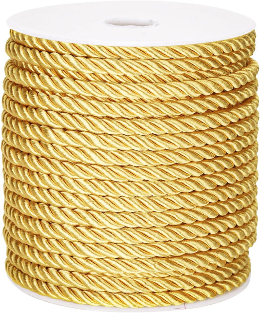 5mm 21 Yards Gold Rope Cord - 3Ply Twisted Decorative Cord for Sewing & Crafting, Shiny Cord Polyester String V1258-DP02-B-3501