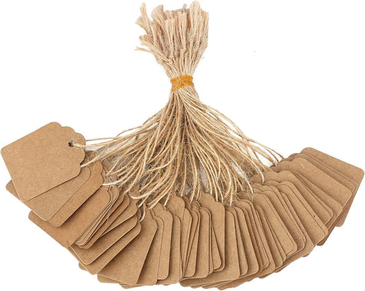 500Pcs Blank Tags with String, Brown Price Tags, 1.8x1.4Inch Kraft Paper Hangingtag for Small Business, V1258-DP02-B-3502