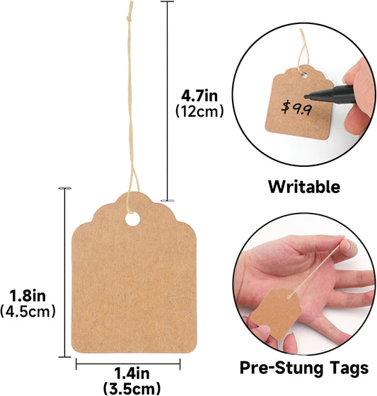 500Pcs Blank Tags with String, Brown Price Tags, 1.8x1.4Inch Kraft Paper Hangingtag for Small Business, V1258-DP02-B-3502