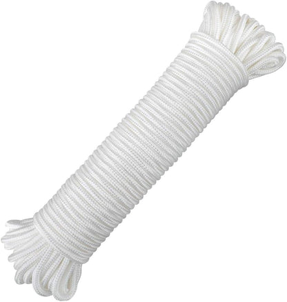 Nylon Rope - 100 Ft White Nylon String, 1/4 Inch Solid Braided Rope, Thick Washing Line for Multi-Purpose Tie V1258-DP02-B-3503