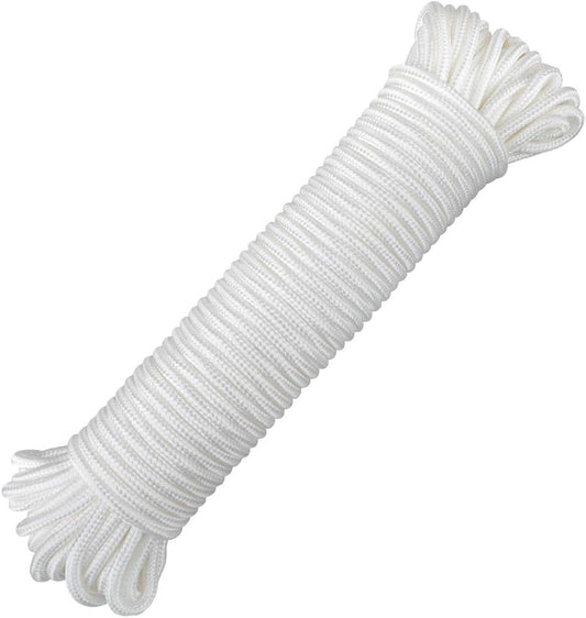 Nylon Rope - 100 Ft White Nylon String, 1/4 Inch Solid Braided Rope, Thick Washing Line for Multi-Purpose Tie V1258-DP02-B-3503