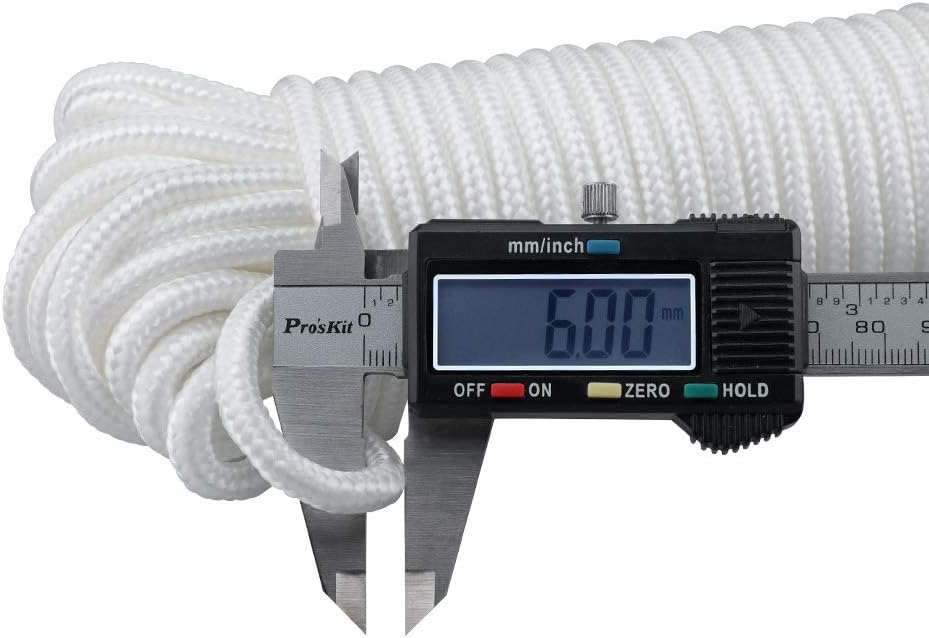 Nylon Rope - 100 Ft White Nylon String, 1/4 Inch Solid Braided Rope, Thick Washing Line for Multi-Purpose Tie V1258-DP02-B-3503