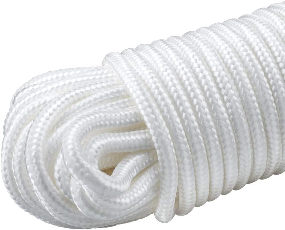 Nylon Rope - 100 Ft White Nylon String, 1/4 Inch Solid Braided Rope, Thick Washing Line for Multi-Purpose Tie V1258-DP02-B-3503