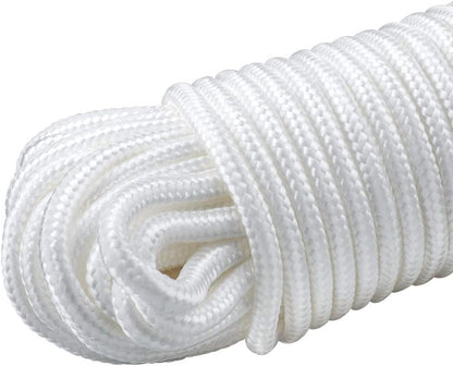 Nylon Rope - 100 Ft White Nylon String, 1/4 Inch Solid Braided Rope, Thick Washing Line for Multi-Purpose Tie V1258-DP02-B-3503