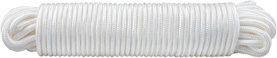 Nylon Rope - 100 Ft White Nylon String, 1/4 Inch Solid Braided Rope, Thick Washing Line for Multi-Purpose Tie V1258-DP02-B-3503