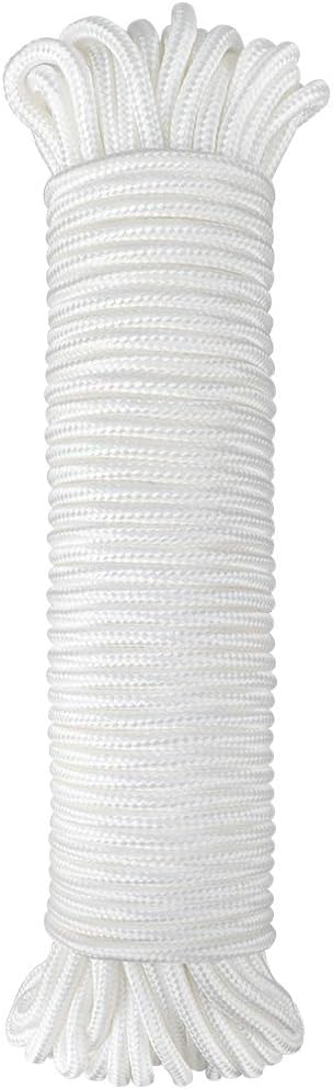 Nylon Rope - 100 Ft White Nylon String, 1/4 Inch Solid Braided Rope, Thick Washing Line for Multi-Purpose Tie V1258-DP02-B-3503
