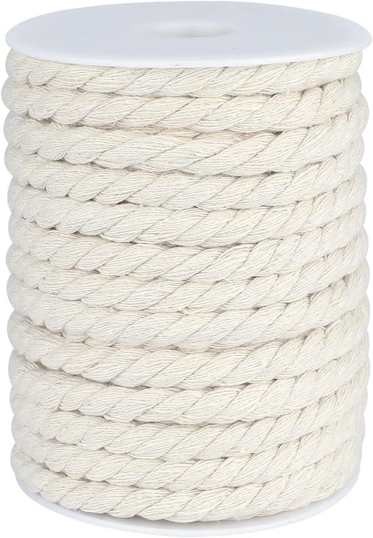 1/3 Inch Nautical Cotton Rope Crafts, 8mm x 65Feet Clothes line Rope for Outdoor,3 Ply White Rope Cord V1258-DP02-B-3507