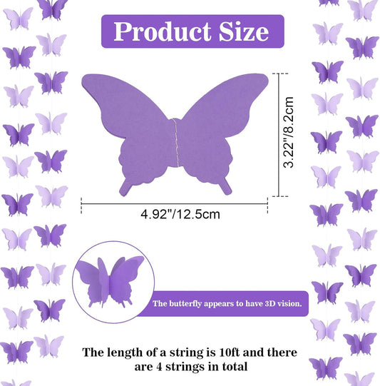 Butterfly Hanging Garlands - 3D Purple Paper Butterflies, 4 Packs - Birthday Decorations for Baby Showers, V1258-DP02-B-3512