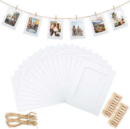 20Pcs Paper Photo Frames, 4x6Inch White Picture Display Holders, Cardborad Picture Frames with String and V1258-DP02-B-3513