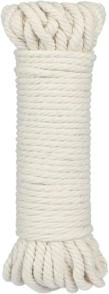 1/4Inch Cotton Rope - 6mm x 65Ft White Macrame Cord, 4Ply Clothesline Ropes for DIY Crafts, Outdoor, V1258-DP02-B-3516