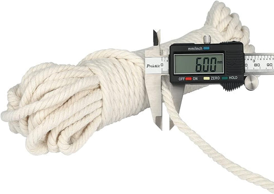 1/4Inch Cotton Rope - 6mm x 65Ft White Macrame Cord, 4Ply Clothesline Ropes for DIY Crafts, Outdoor, V1258-DP02-B-3516