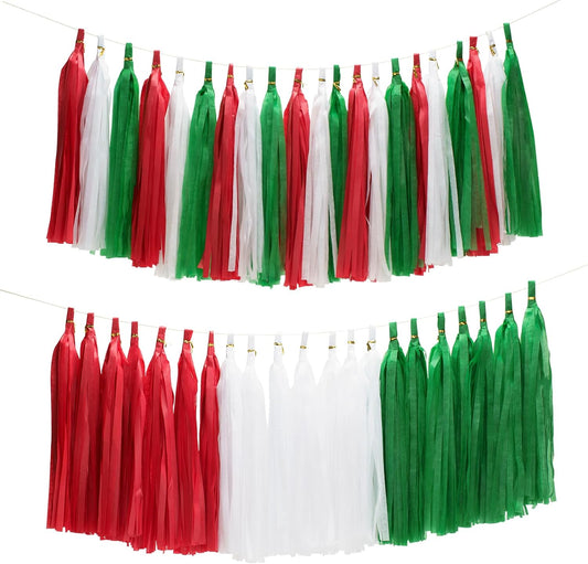 21Pcs Tassel Christmas Garland Paper Tassel Garland Banner, Green Red and White DIY Tassel Christmas Garland V1258-DP02-B-3523