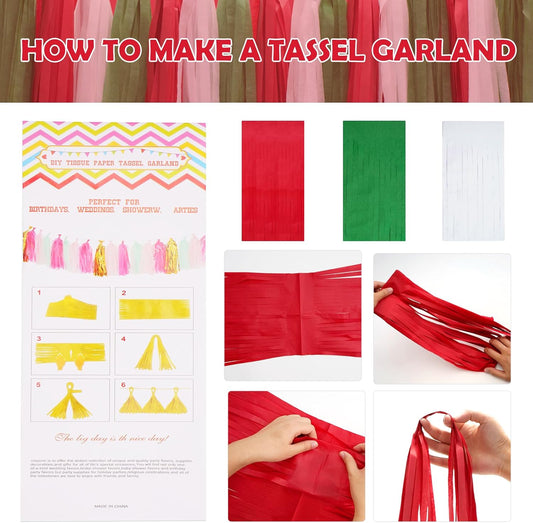 21Pcs Tassel Christmas Garland Paper Tassel Garland Banner, Green Red and White DIY Tassel Christmas Garland V1258-DP02-B-3523
