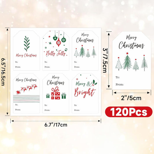 Christmas Gift Tags Stickers - 120Pcs 3x2'' Merry Christmas Name Tags Stickers Self Adhesive Holiday Present V1258-DP02-B-353
