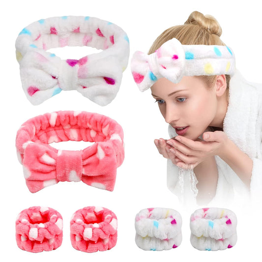 6 Pcs Face Wash Headband Wristband Set,Spa Headband Makeup Skincare Headbands Wrist Bands Scrunchies V1258-DP02-B-3534