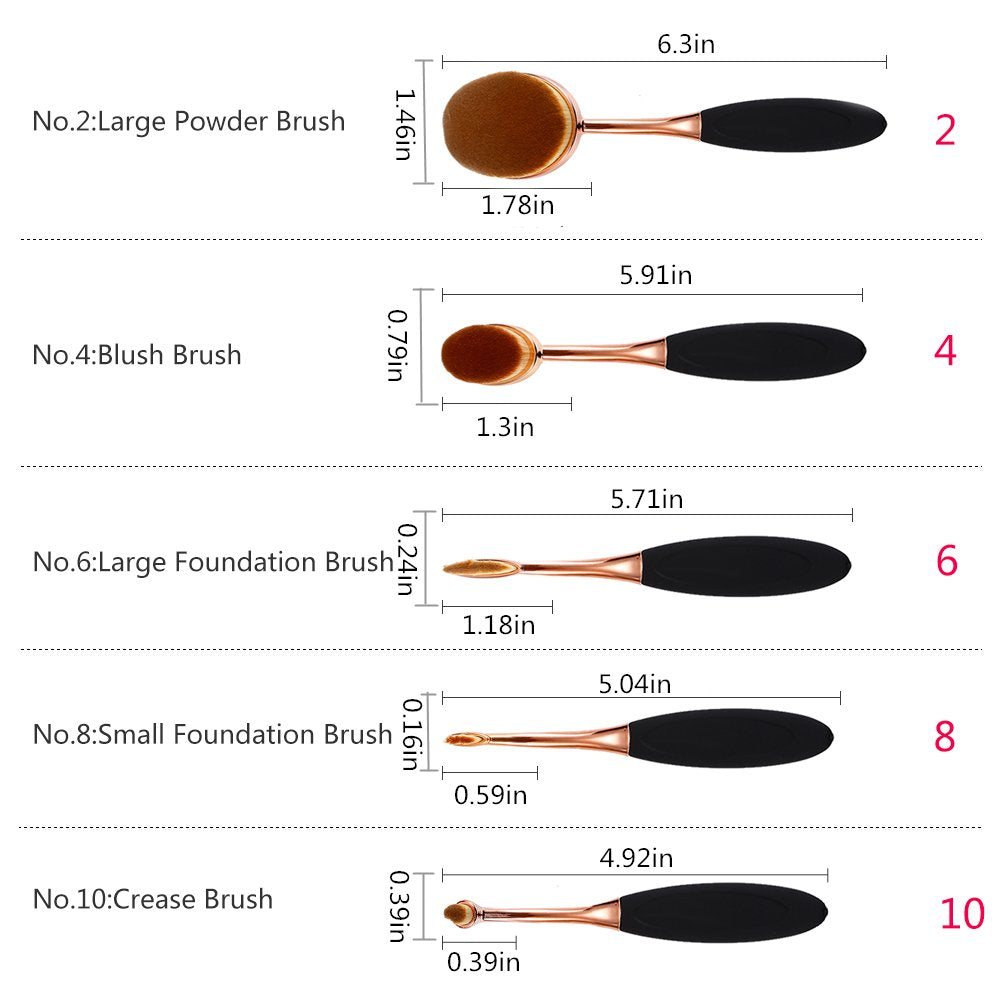 Oval Foundation Brush 5 Pcs Toothbrush makeup brushes Fast Flawless Application Liquid Cream Powder Foundation V1258-DP02-B-3538