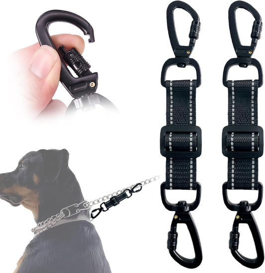 2 Pack Dog Safety Collar Clips Adjustable Collar Backup Clip Connector Reflective Double Ended Clasp Leash V1258-DP02-B-3549
