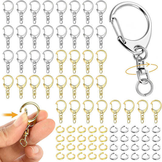 60 Pack Lobster Claw Clasps Keychain Kit Metal Lobster Claw Clasps D-shape Hook Clips with Swivel Snap and V1258-DP02-B-3552