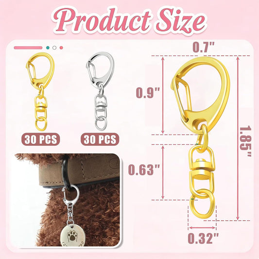 60 Pack Lobster Claw Clasps Keychain Kit Metal Lobster Claw Clasps D-shape Hook Clips with Swivel Snap and V1258-DP02-B-3552