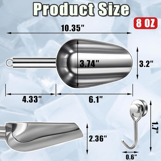 Ice Scoop for Freezer with Metal Hook Stainless Steel Ice Scooper for Ice Maker Metal Scooper for Kitchen V1258-DP02-B-3556