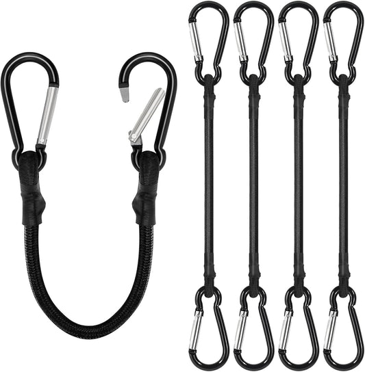 4 Pack Bungee Cords with Carabiner Outdoor Climbing Bounce Rope Elastic Tie Down Straps with Hooks Mini Short V1258-DP02-B-3557