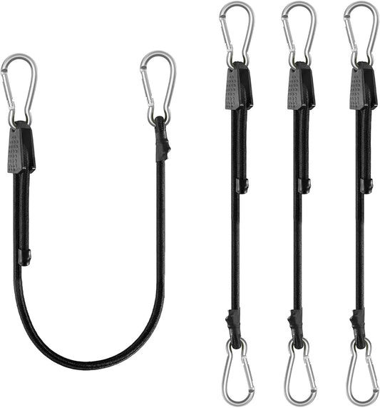 4 Pack 40 Inch Adjustable Carabiner Bungee Cords with Hooks Easy to Adjust from 35" to 60" Black Extra Strong V1258-DP02-B-3565
