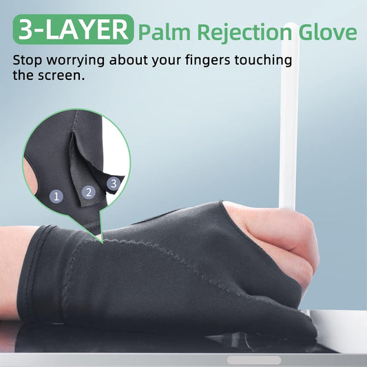 Artist Drawing Glove 3-Layer Palm Rejection [2 Pack Black] Right Left Hand Digital Art Graphic Tablet iPad V1258-DP02-B-3566