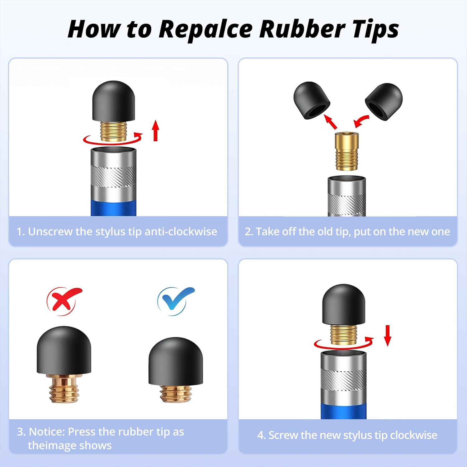 Rubber Tips for Stylus Pens (15 Pair, 0.2'' & 0.28'') Replacement nibs for Touch Screen Pen,Soft,No V1258-DP02-B-3568