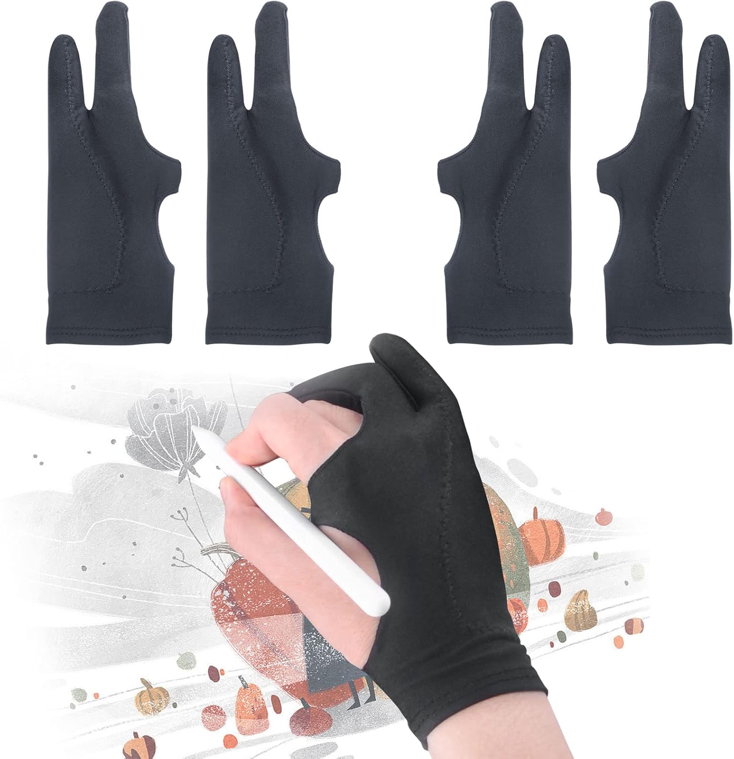 [Palm Rejection] Artist Drawing Glove 4 Pack iPad Gloves for Touch Screen PC Graphics Tablet Left and Right V1258-DP02-B-3569