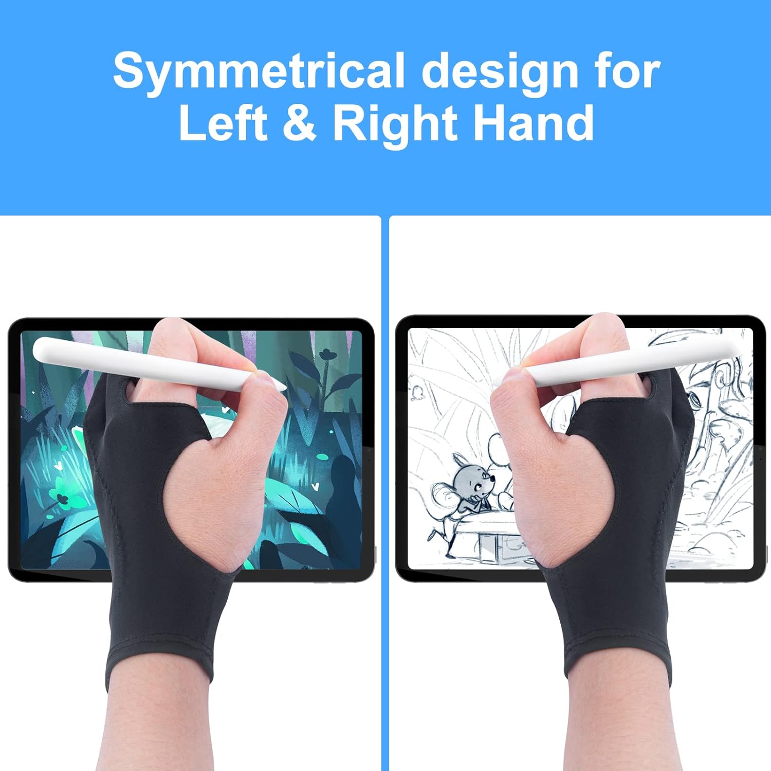 [Palm Rejection] Artist Drawing Glove 4 Pack iPad Gloves for Touch Screen PC Graphics Tablet Left and Right V1258-DP02-B-3569