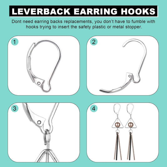 50pcs Stainless Steel Lever Back Earring Clasps, leverback French Earring Hooks, Hypoallergenic Ear Wire V1258-DP02-B-3573