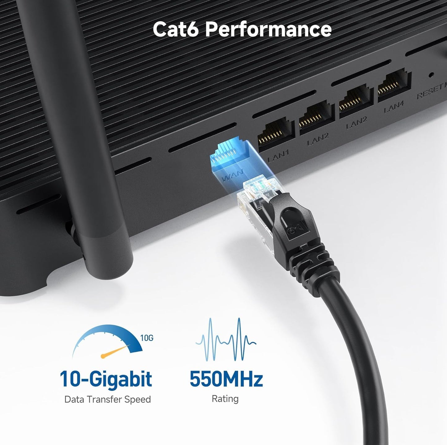 10Gbps Snagless Cat 6 Ethernet Cable - 20ft, Cat 6 Cable, Cat6 Cord, Ethernet Cord, Black V1258-DP02-B-3578