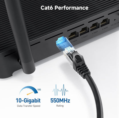 10Gbps Snagless Cat 6 Ethernet Cable - 20ft, Cat 6 Cable, Cat6 Cord, Ethernet Cord, Black V1258-DP02-B-3578
