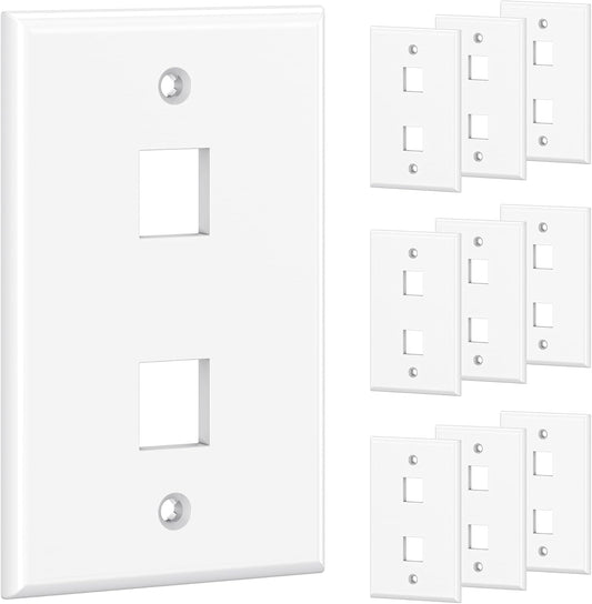[UL Listed] 10-Pack Low Profile 2-Port Keystone Jack Wall Plate, RJ45 Wall Plate for Keystone Jacks in White V1258-DP02-B-3583