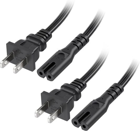 [UL Listed] 2-Pack 2 Prong TV Power Cord - 10ft, AC Power Cord, Non Polarized (NEMA 1-15P to IEC C7), V1258-DP02-B-3584