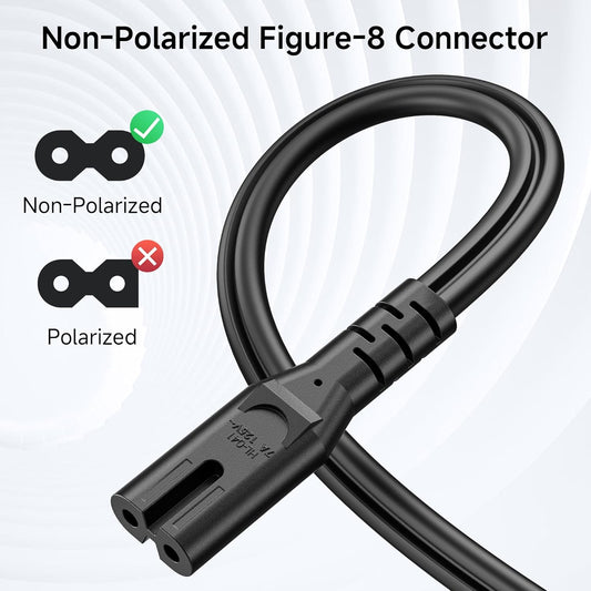[UL Listed] 2-Pack 2 Prong TV Power Cord - 10ft, AC Power Cord, Non Polarized (NEMA 1-15P to IEC C7), V1258-DP02-B-3584